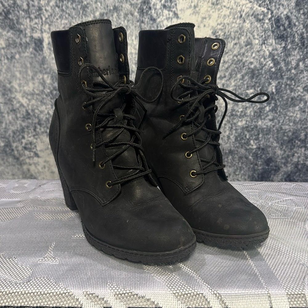 Timberland Arlington black leather green rubber heeled boots